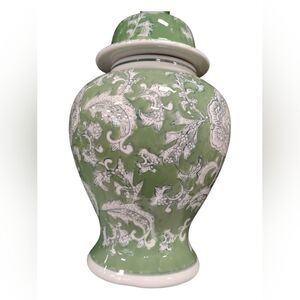 New Green and White Floral Vase Jar